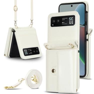 Imagem de Capa carteira para Motorola Razr 40, porta-cartões com bloqueio RFID e alça destacável, couro durável e TPU, 4 compartimentos para cartão, proteção contra quedas, capa flip com suporte para uso diário