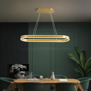 Imagem de Lustres de LED para mesas de jantar, escritórios e salas de conferência, lustres de estúdio, balcões de bar ovais, lustres retangulares luxuosos com anéis brilhantes (dourado, 100 cm)