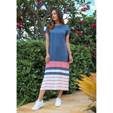 Imagem de Vestido Pau a Pique Listrado Viscose Azul marinho