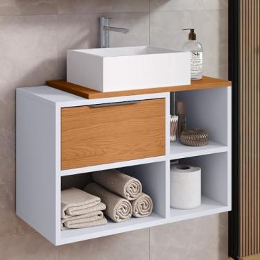 Imagem de Gabinete de Banheiro Suspenso 60cm – Com Porta Basculante, Armário Organizador Resistente à Umidade para Higiene e Cosméticos Doméstico (banco/nature)