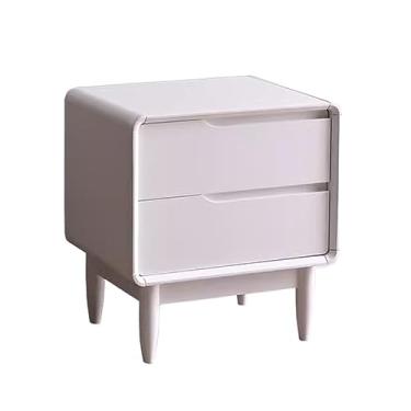 Imagem de Mesa de cabeceira moderna de madeira com gaveta dupla, mesa de cabeceira de armazenamento de grande capacidade, simples, cor sólida, alças invisíveis, móveis de cabeceira, prático (branco)