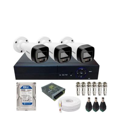 Imagem de Kit CFTV 3 Câmeras Intelbras 1120b Full Color Dvr 04 Canais Alta Performance Acompanha Hd 500gb Completo