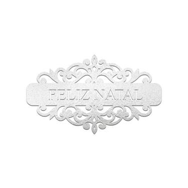 Imagem de Placa Feliz Natal Com Arabesco 30cmx17cm - Cria Arte Laser Prata
