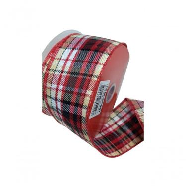 Imagem de Fita Decorativa Xadrez Vermelha Com Bege