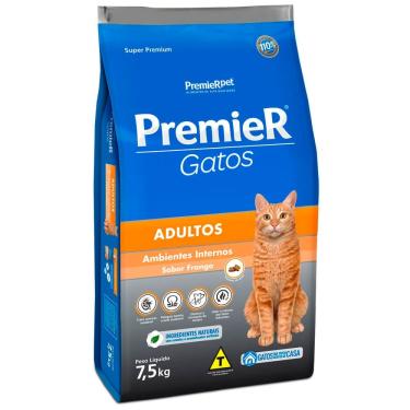 Imagem de Ração Premier Gatos Adultos Ambientes Internos Frango 7,5kg