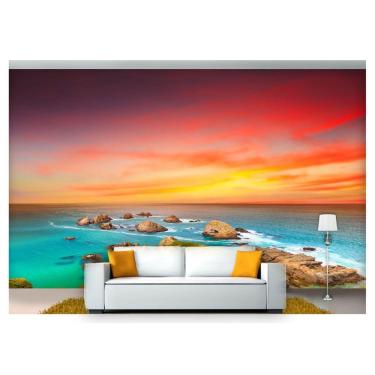 Imagem de Papel De Parede Céu Nuvens Por Do Sol Praia 3D  Nsk68