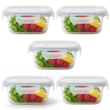 Imagem de Pote Hermético Vidro Quadrado Transparente com Trava 400ml KIT:5 UNI -