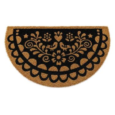 Imagem de Capacho Meia Lua Fibra De Coco Base PVC 60x33cm  - Xilogravura Flores