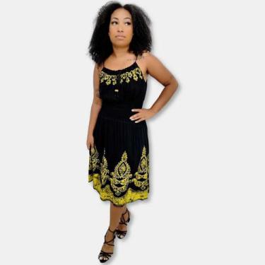 Imagem de Vestido Curto Indiano Alça Batik Bordado Elástico Cintura 44 - Sarat M