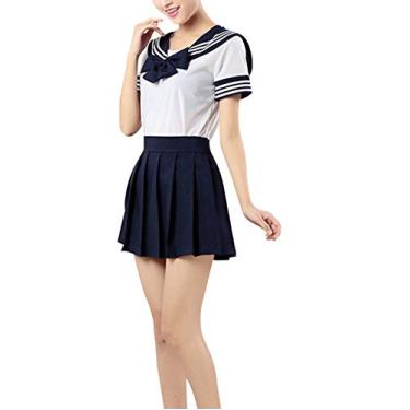 Imagem de Elonglin Uniforme Feminino de Sailor Escolar Japonês Anime Uniforme Marinheiro JK Saia Curta Cosplay E GG