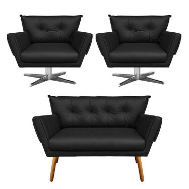 Imagem de Kit 01 Namoradeira 02 Poltronas Corino Preto