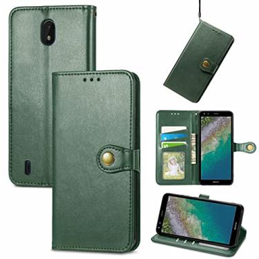Imagem de YUNCHAO Caixa de telefone Para Nokia C01 Plus Solid Color Leather Buckle Case com cordão e moldura foto capa para celular