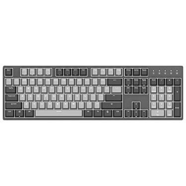 Imagem de Teclado mecânico de jogos com fio, tamanho completo 100% TKL PBT teclado de retroiluminamento branco iluminado grey-silver switch