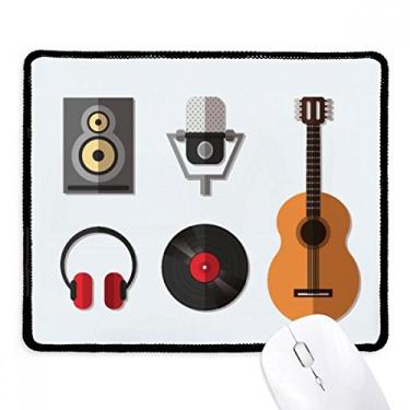 Imagem de Fone de ouvido de guitarra, microfone de CD, estampa de música, mouse pad com borda costurada, tapete de borracha para jogos