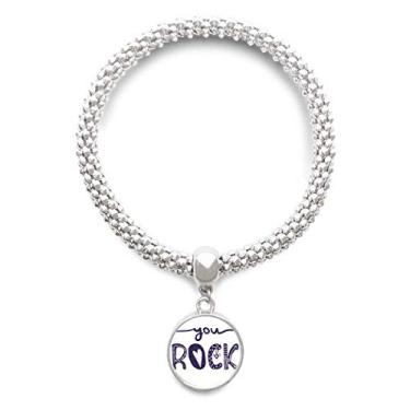 Imagem de DIYthinker You Rock Linda citação de escrita à mão, pulseira de prata com pingente de corrente ajustável