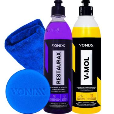 Imagem de Kit Restaurador Renovador de Plastico Restaurax Vonixx Lava Autos Desincrustante Neutro V-Mol 500ml Vonixx