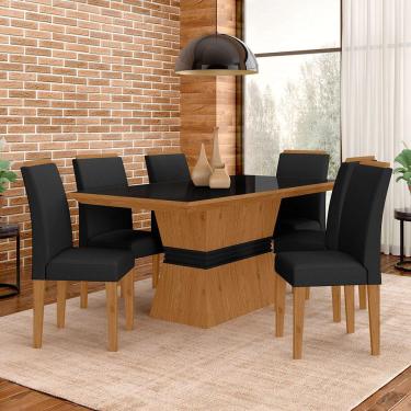 Imagem de Mesa De Jantar 6 Cadeiras Gênova Cinamo/preto/preto - Móveis Arapongas
