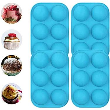Imagem de 4 pacotes de molde de silicone semiesfera média, molde de cozimento para bomba de chocolate quente, bolo, geleia, mousse cúpula (pacote com 4) azul)