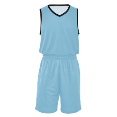 Imagem de Camisetas de basquete para meninos com gradiente azul vermelho, ajuste confortável, vestido de jérsei de basquete 5 a 13 anos, Azul bebê, GG