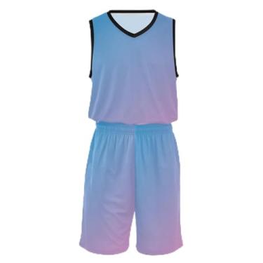 Imagem de CHIFIGNO Camiseta de basquete infantil violeta pálida vermelha para meninos, respirável e confortável, camiseta de futebol infantil 5T-13T, Azul roxo gradiente, PP