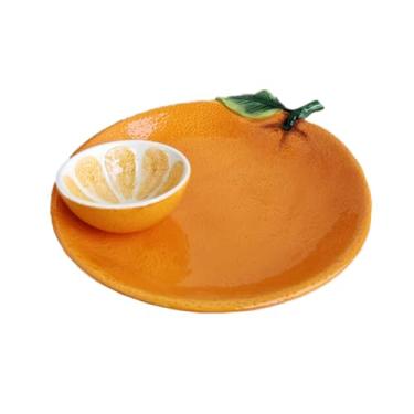 Imagem de FORLONG Bandejas de cerâmica amarela laranja e molho para servir, aperitivos e queijos, ideal para lanches, vegetais, frutas - 25,4 cm