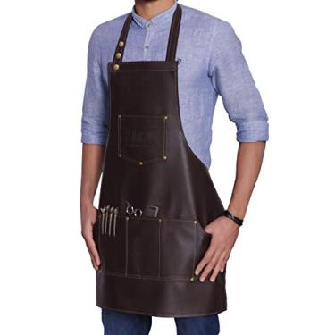 Imagem de (Brown) - Facon Professional Leather Hair Cutting Hairdressing Barber Apron Cape for Salon Hairstylist - Multi-use, Adjustable with 7 pockets - Heavy Duty Premium Quality - Limited Edition - 80cm x 60cm (Brown)