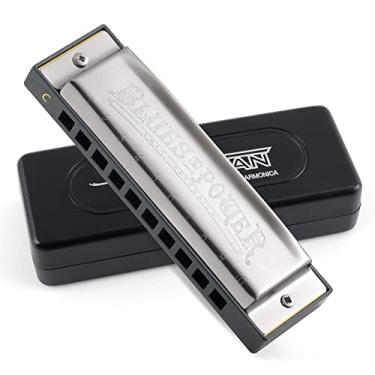 Imagem de SWAN Chave C de gaita de blues para crianças e adultos, 10 buracos 20 tons diatônica chave de C Harpa Blues para iniciantes e estudantes, órgão da boca em aço inoxidável blues Power Silver, SW1020H-1