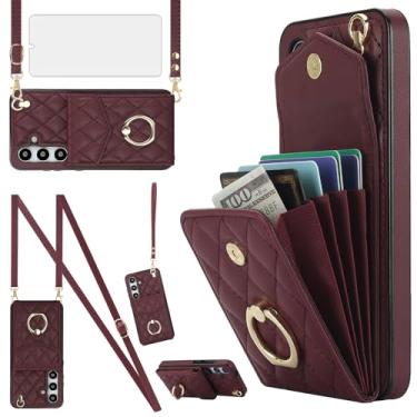Imagem de Asuwish Capa de celular para Samsung Galaxy S24 5G com protetor de tela de vidro temperado e anel de pulso com bloqueio de RFID, porta-cartão de crédito, célula de couro S 24 24S GS24 G5 mulheres