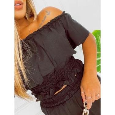 Imagem de Conjunto Feminino Saia Longa com Cropped Ciganinha em Lastex-Feminino