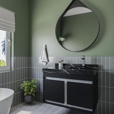 Imagem de Gabinete/toucador para Banheiro Paula 80cm com Cuba Esculpida em Porcelanato Preto