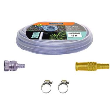 Imagem de Kit Mangueira Transparente 15 M Esguicho Engate Abraçadeiras - Tramont