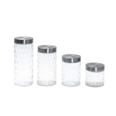 Imagem de Kit 4 pote de vidro com tampa inox bolhas redondo 800ml, 1300ml, 1700m