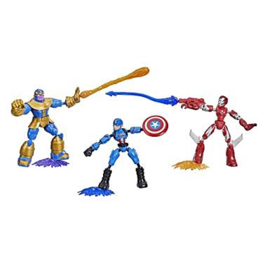 Imagem de Hasbro Marvel Avengers Bend and Flex, pacote com 3 bonecos flexíveis com Homem de Ferro, Capitão América e Thanos, inclui 9 acessórios