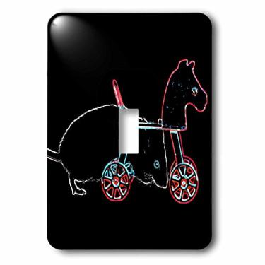 Imagem de 3dRose lsp_194419_1 — Interruptor único de brinquedo de cavalo de rato branco com contorno, multicolorido