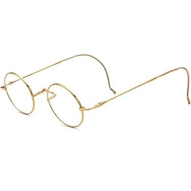 Imagem de FONEX Armação de óculos de titânio masculina, vintage, retrô, redonda, ultraleve, óculos óticos femininos vintage, F85725 Ouro, 45-25-145