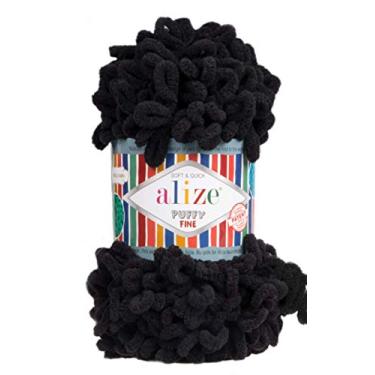 Imagem de Alize Cobertor de bebê Puffy Fine laço pequeno 100% micropoliéster fio macio lote de 4 skn 400 g 64 jardas (60 - preto)