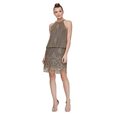 Imagem de S.L. Fashions womensBlouson Halter Crochet Dress Sleeveless Cocktail Dress - Gold - 14