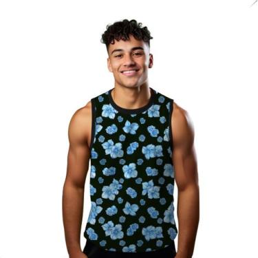 Imagem de Camiseta Regata Verão Estilo Moda Praia Flores Azul Cartoon Florida Bl