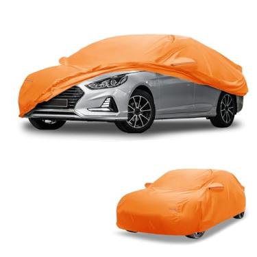 Imagem de Partuto Capa de carro à prova d'água para todos os climas, automotiva, externa, anti-UV, proteção contra chuva e sol, cobertura externa completa para Hyundai Sonata 210D-PU laranja com tiras