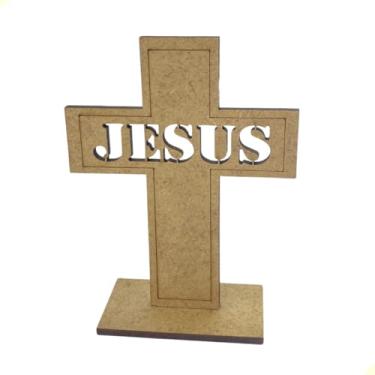 Imagem de Kit 10 Lembrancinhas Centro De Mesa Igreja Cruz Jesus Mdf