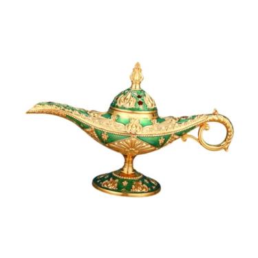 Imagem de Ｂｅｓｇａ Queimador de incenso de lâmpada Genie, incensário de luz dos desejos, presente de metal, decoração para casa, suporte de incenso de lâmpada mágica, Ouro Verde