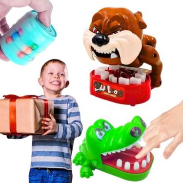 Imagem de Kit 2 Jogos de Tabuleiro Crocodilo Morde Dedo Cachorro Morde Dedo Diversão para Crianças Festa Gincana Família e Brincadeiras