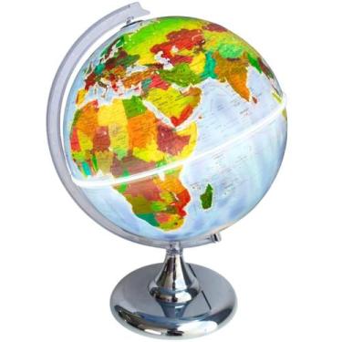 Imagem de Globo Terrestre Político E Físico Luminoso  - Mondo Base Cromada - Lib