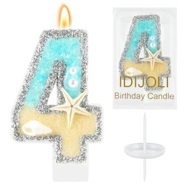 Imagem de IDIJOLI Vela de aniversário de praia, estrela-do-mar, número 4, velas, 4º bolo, azul, enfeite de bolo de aniversário, decorações de cupcake, decoração de festa, aniversário, celebrações, suprimentos