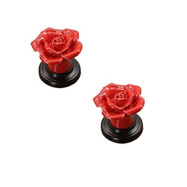 Imagem de Puxadores de porta de cerâmica em forma de flor rosa roxa com furo único puxador de armário de cozinha - perfeito para gavetas de móveis de meninas puxadores de armário decorativos (vermelho)
