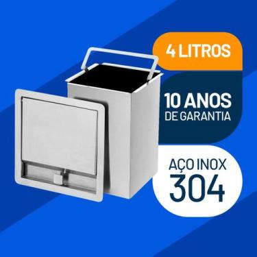Imagem de Lixeira As Quadrada Cozinha Embutir 4l Inox304 Não Enferruja