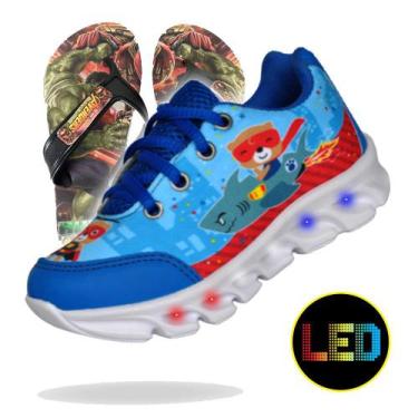Imagem de Tênis Masculino de LED - Super Herói + Chinelo - R4045 - Infantil - Ra
