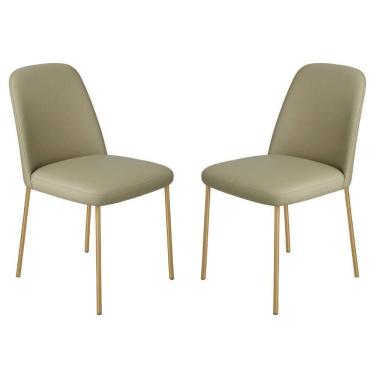 Imagem de Conjunto 2 Cadeiras Londres Couro Areia Metal Dourado