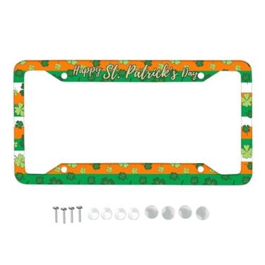Imagem de SEANATIVE Moldura de placa de licença impressa no dia de São Patrício placa de licença de aço inoxidável resistente à ferrugem peças automotivas engraçadas decoração de capa de placa de licença com