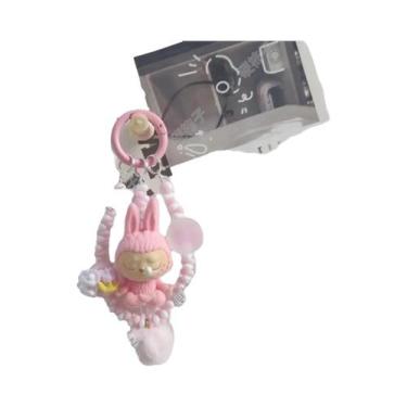 Imagem de Labubu Yoga Baby Mobile Phone Keychain Pingente DIY Flocking Moe Grain